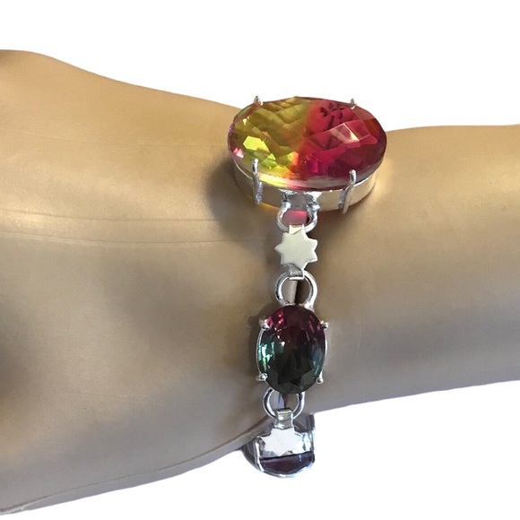 Two Tone Pink Yellow Tourmaline Bracelet Bicolors Gemstone - Picture 2 of 8